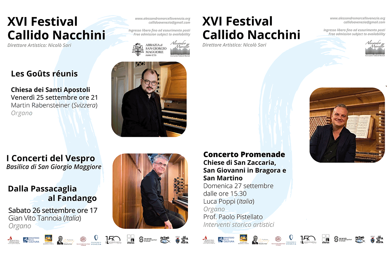 Festival Callido Nacchini: fine settimana conclusivo tra le Chiese dei Santi Apostoli, San Giorgio Maggiore e il tradizionale “Concerto Promenade”